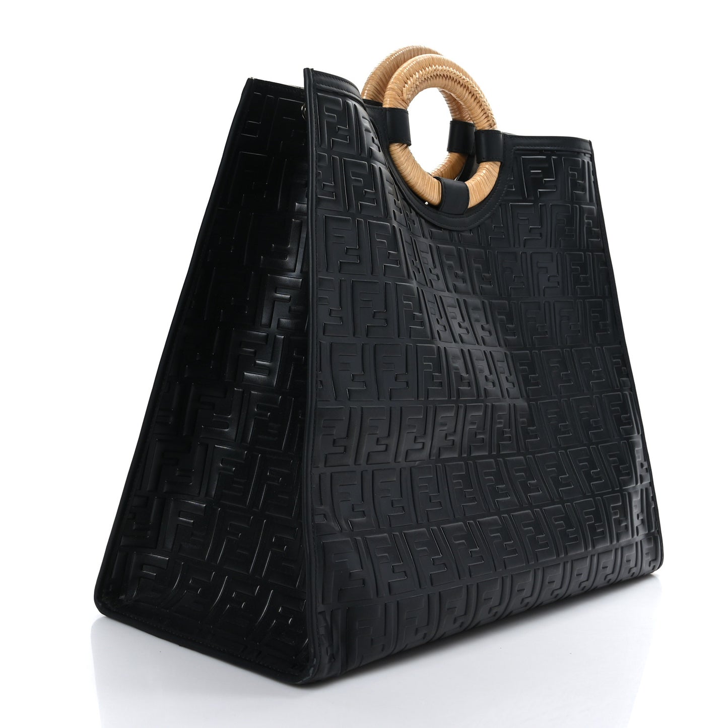 Vitello Century Wicker FF 1974 Embossed Large Runaway Shopper Tote Black
