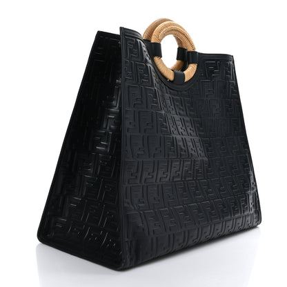 Fendi Vitello Century Wicker FF 1974 Embossed Large Runaway Shopper Tote Black 3 of 9