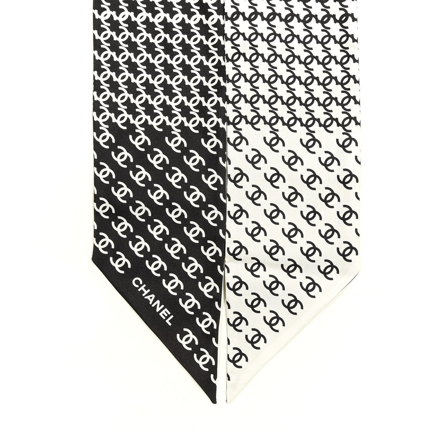 Silk Twill Houndstooth Slim Bandeau Scarf Black Ecru