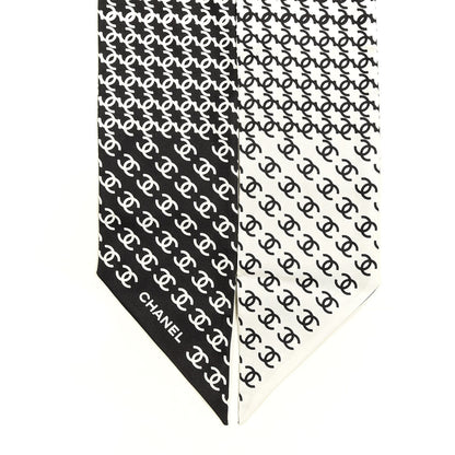 Chanel Silk Twill Houndstooth Slim Bandeau Scarf Black Ecru 2 of 3