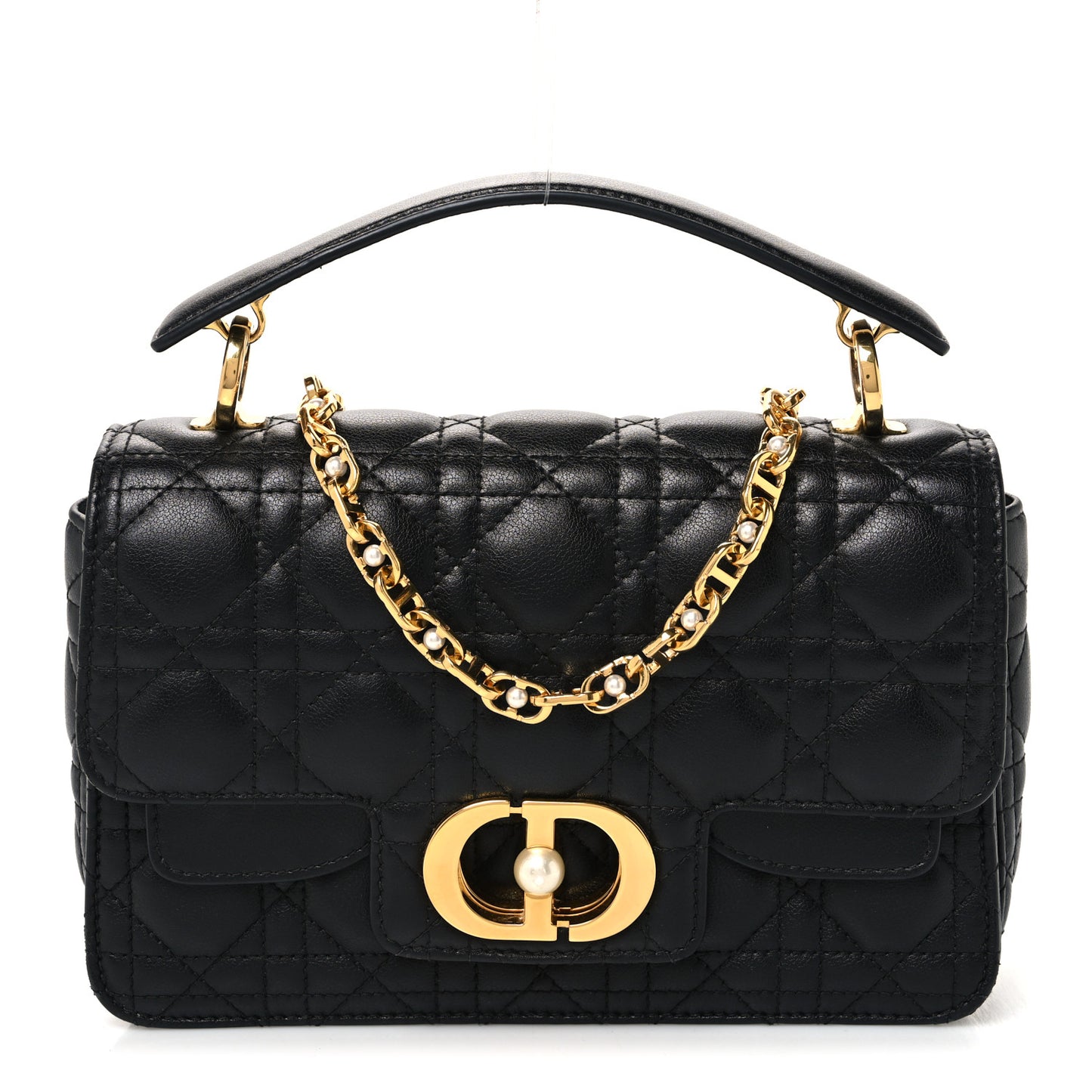 Calfskin Cannage Small Dior Jolie Top Handle Black