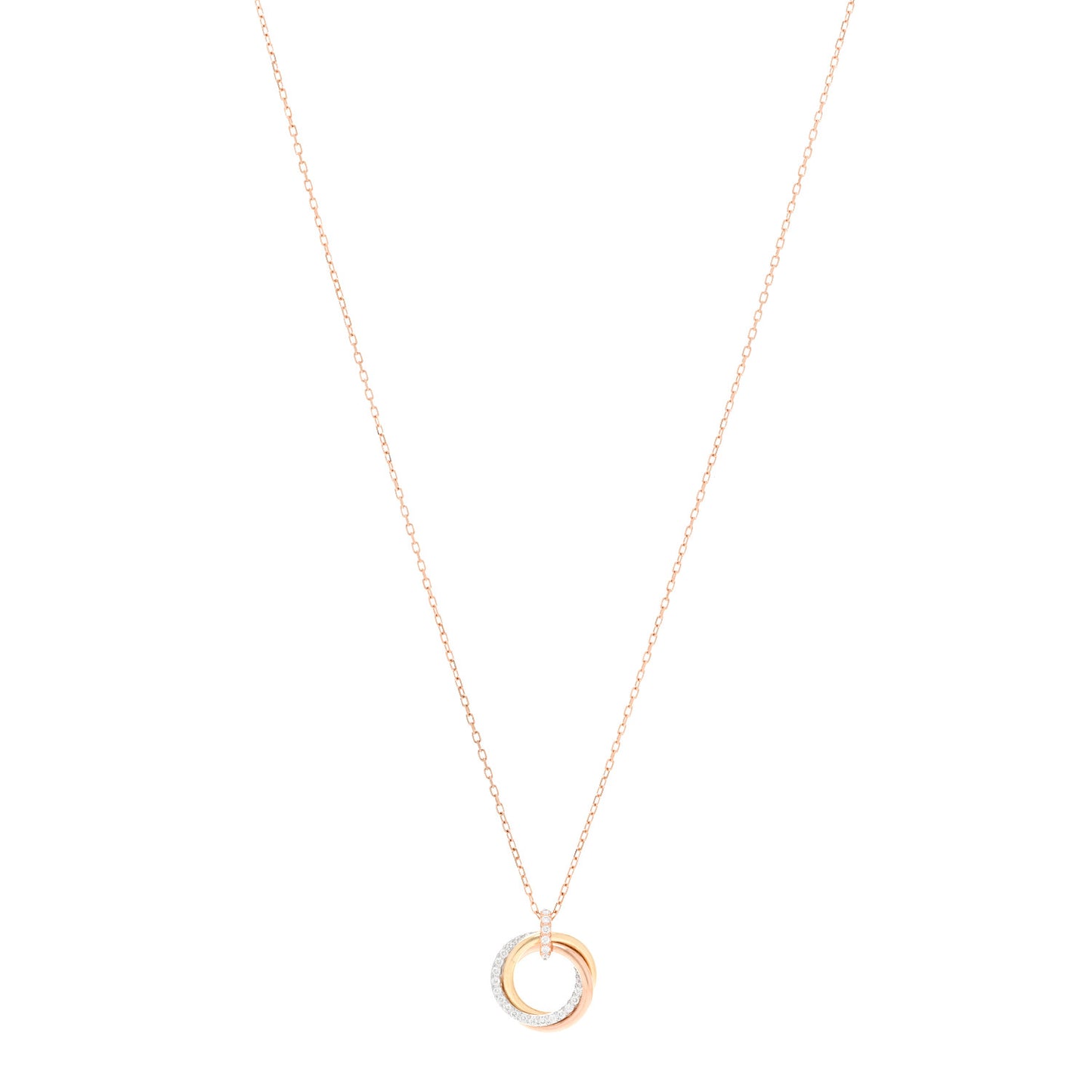 18K Pink White Yellow Gold Diamond Small Trinity Half Paved Pendant Necklace