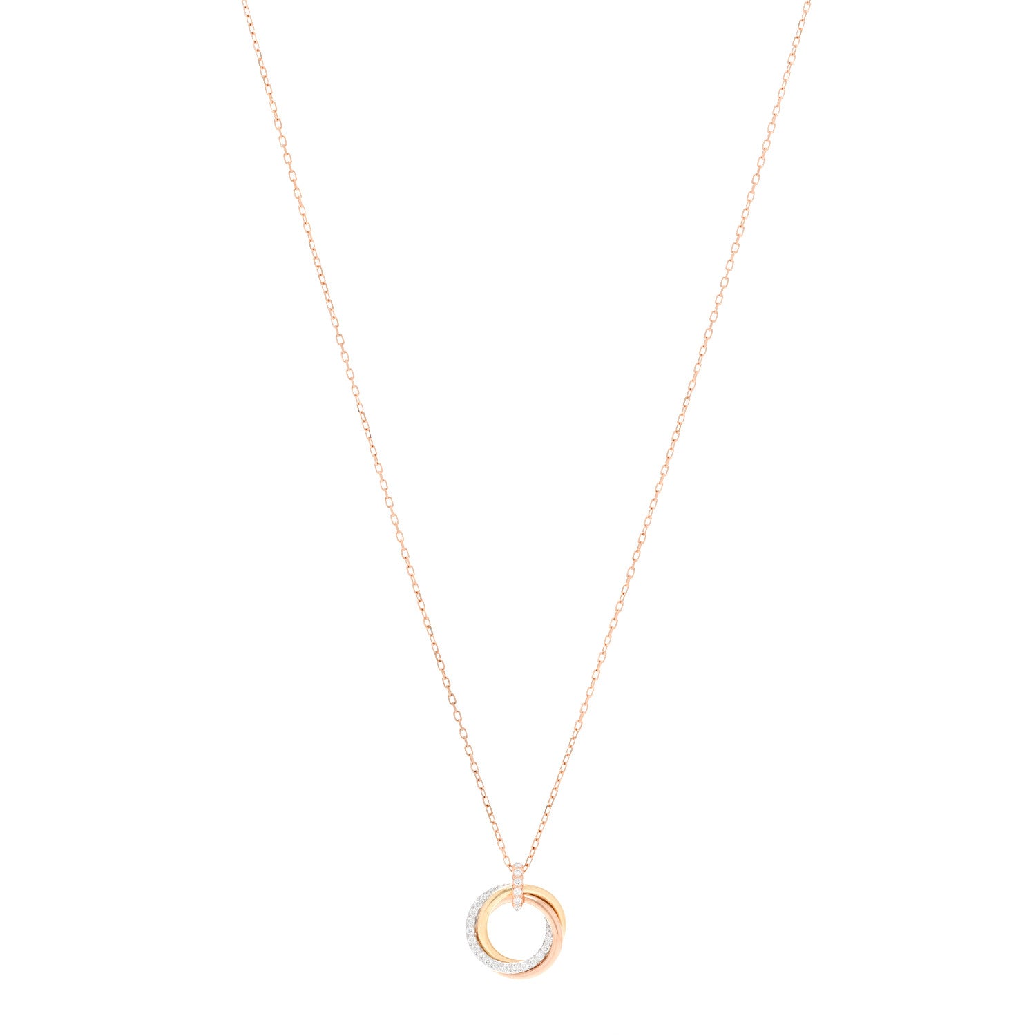 Cartier 18K Pink White Yellow Gold Diamond Small Trinity Half Paved Pendant Necklace 1 of 6