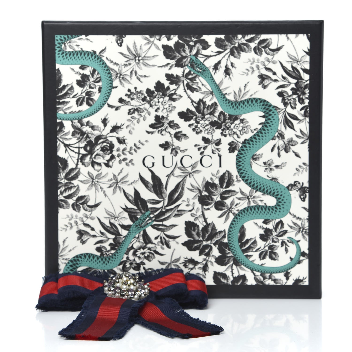 Gucci Grosgrain Web Crystal Bow Brooch Blue Red 4 of 4