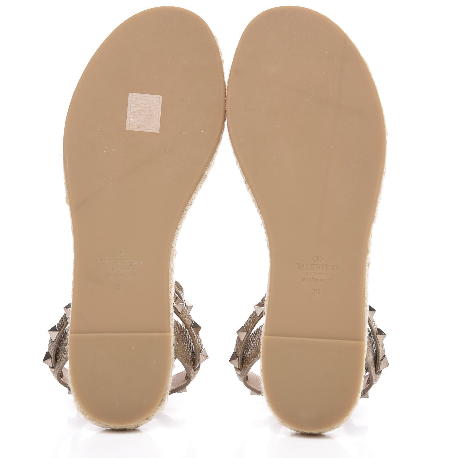 Valentino Garavani Metallic Calfskin Rockstud Ankle Strap Espadrille Flat Sandals 39 Skin 5 of 8