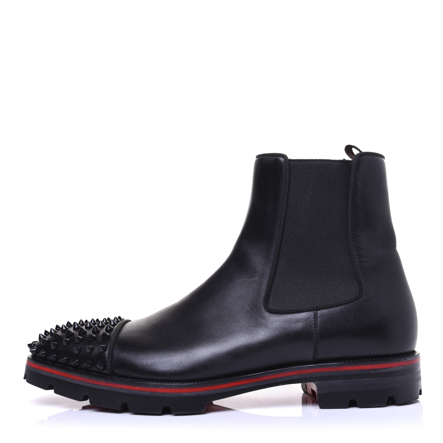 Christian Louboutin Calfskin Mens Melon Spikes Flat Chelsea Boots 43.5 Black 1 of 13
