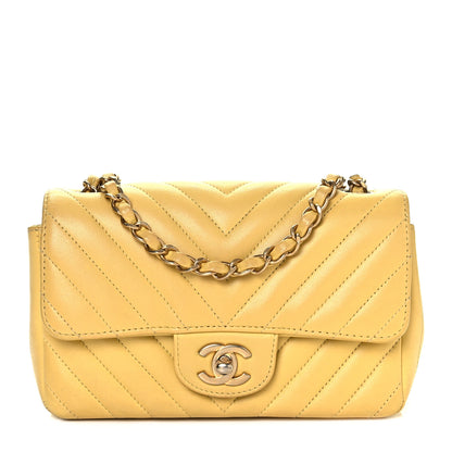 Chanel Lambskin Chevron Quilted Mini Rectangular Flap Yellow 1 of 9