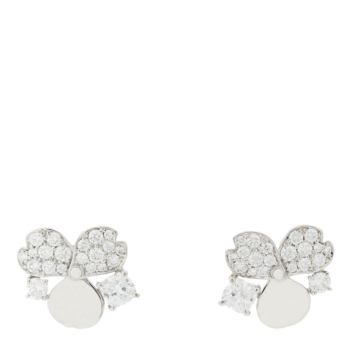 Platinum Diamond Paper Flowers Cluster Earrings