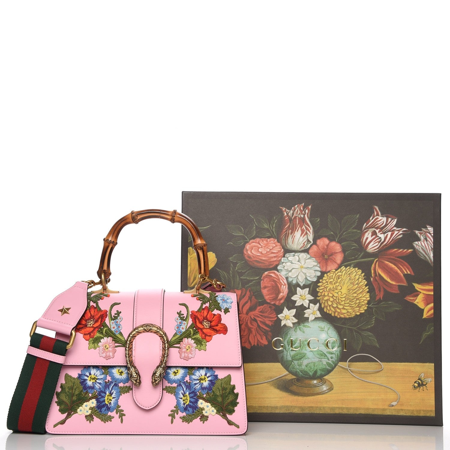 Gucci Calfskin Bamboo Web Embroidered Medium Dionysus Top Handle Bag Pink 11 of 11