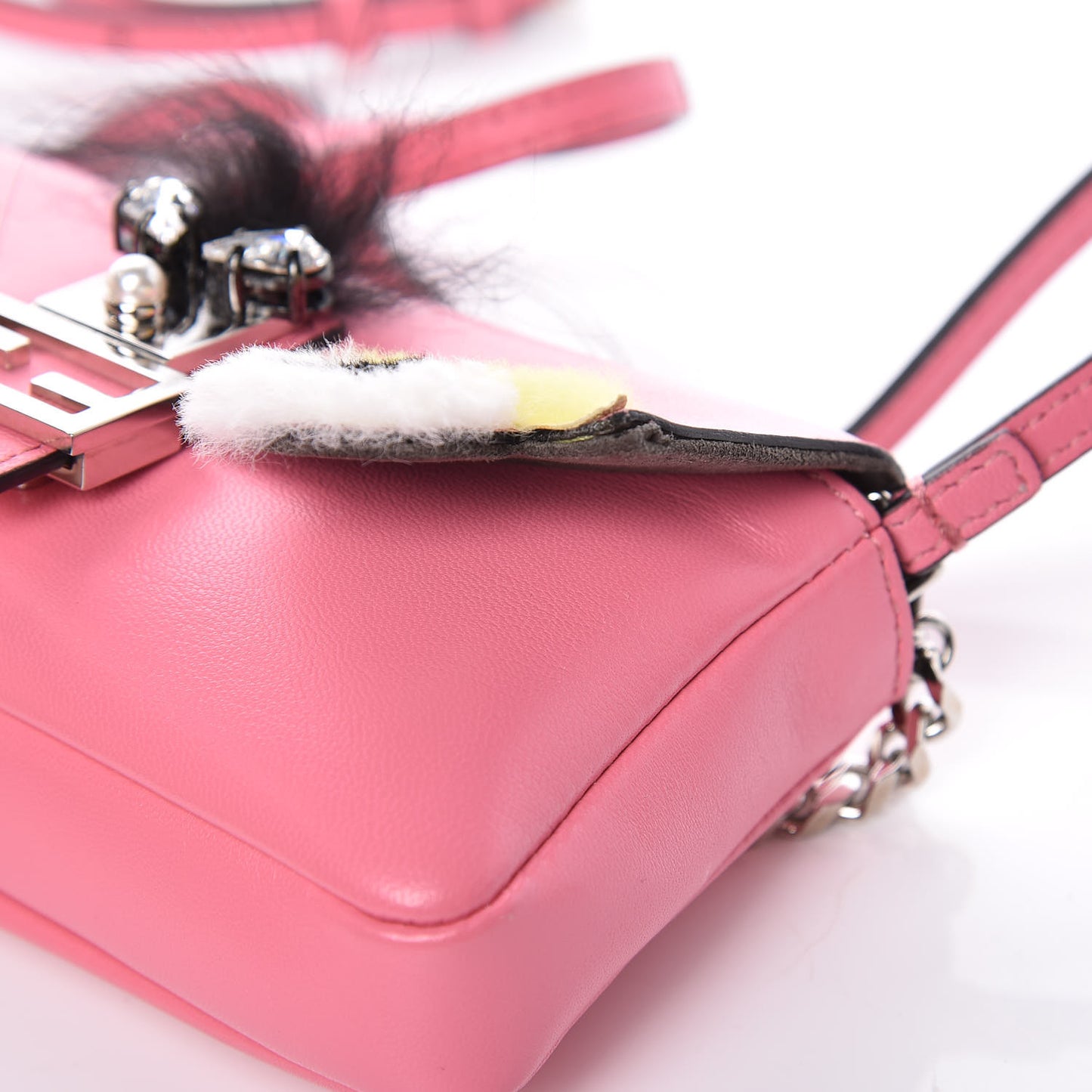 Nappa Rabbit Fox Fur Micro Buggie Baguette Rosa Fluo Multicolor