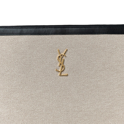 Saint Laurent Canvas Monogram Zipped Pouch Beige Black 7 of 9