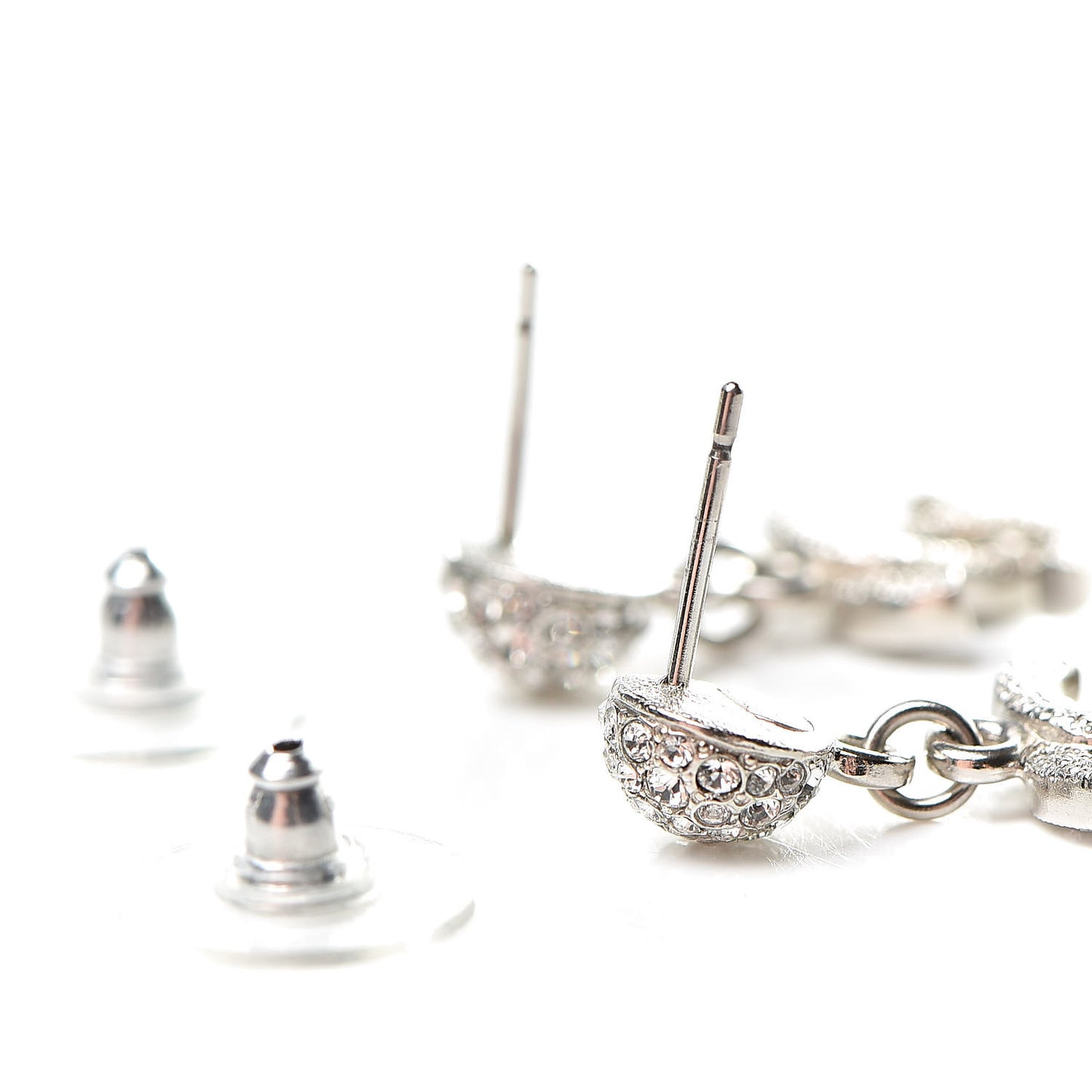 Crystal CC Drop Earrings Silver