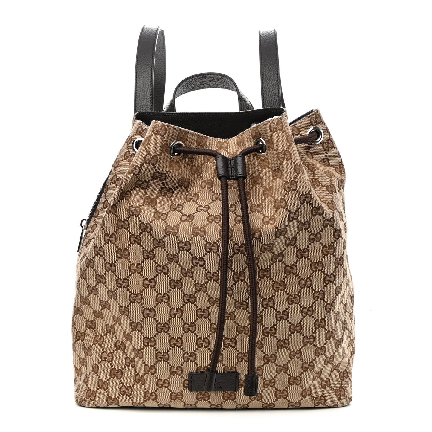 Monogram Dollar Calfskin O Drawstring Backpack Beige Ebony Testa di Moro Dark Chocolate