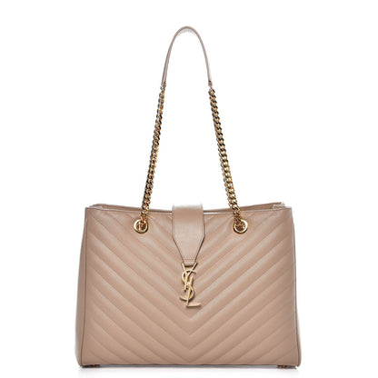 Saint Laurent Grain De Poudre Matelasse Chevron Monogram Shopping Bag Nude Powder 1 of 8