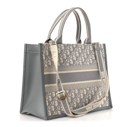 Christian Dior Oblique Chambray Calfskin Medium Book Tote With Strap Grey Latte 3 of 12
