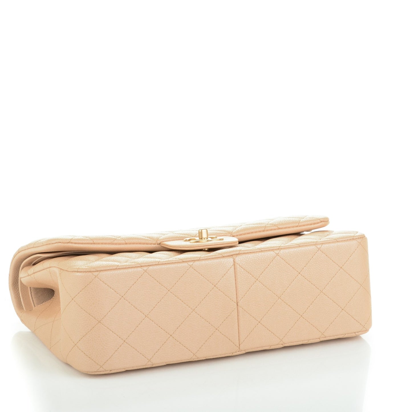 Caviar Quilted Jumbo Double Flap Beige Clair
