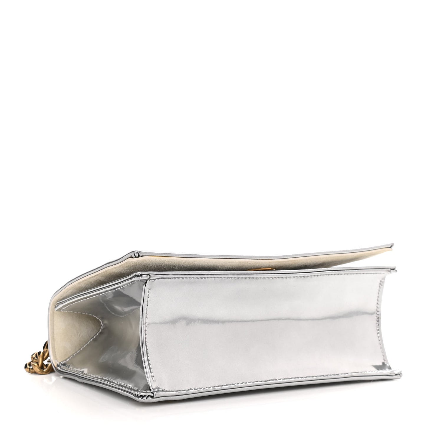 Metallic Patent Studded Small Diorama Flap Bag Silver