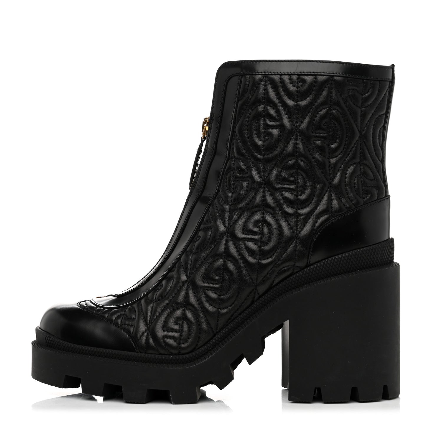 Calfskin Nappa Rhombus Quilted Trip Ankle Boots 39 Black