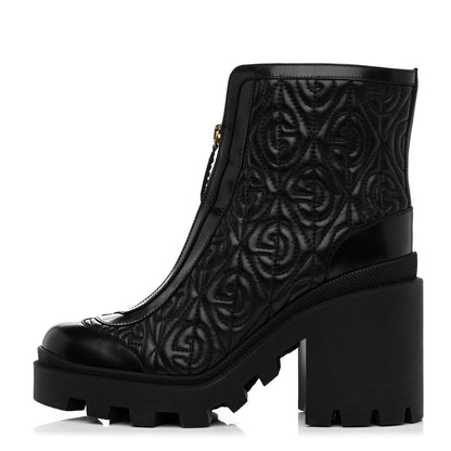 Gucci Calfskin Nappa Rhombus Quilted Trip Ankle Boots 39 Black 1 of 9