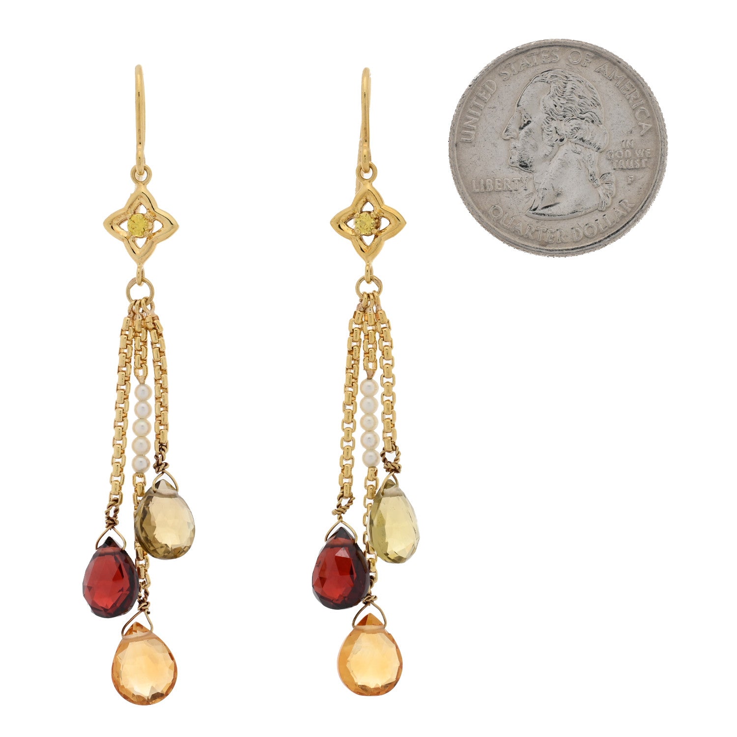 David Yurman 18K Yellow Gold Diamond Garnet Peridot Citrine Cultured Pearl Quatrefoil Drop Earrings 2 of 4