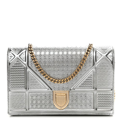 Christian Dior Metallic Patent Micro-Cannage Diorama Wallet on Chain Pouch Silver 1 of 11