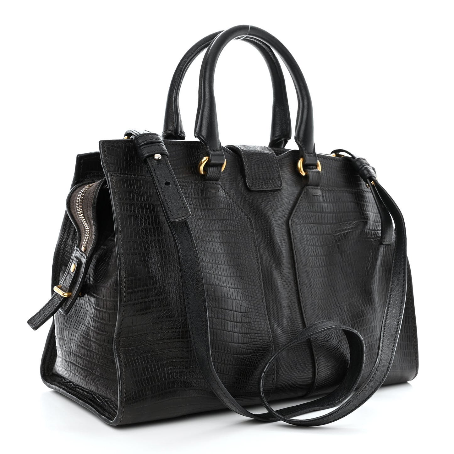 Calfskin Lizard Embossed Small Cabas ChYc Black