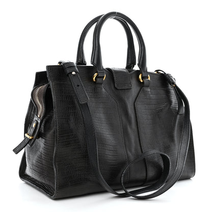 Saint Laurent Calfskin Lizard Embossed Small Cabas ChYc Black 3 of 15