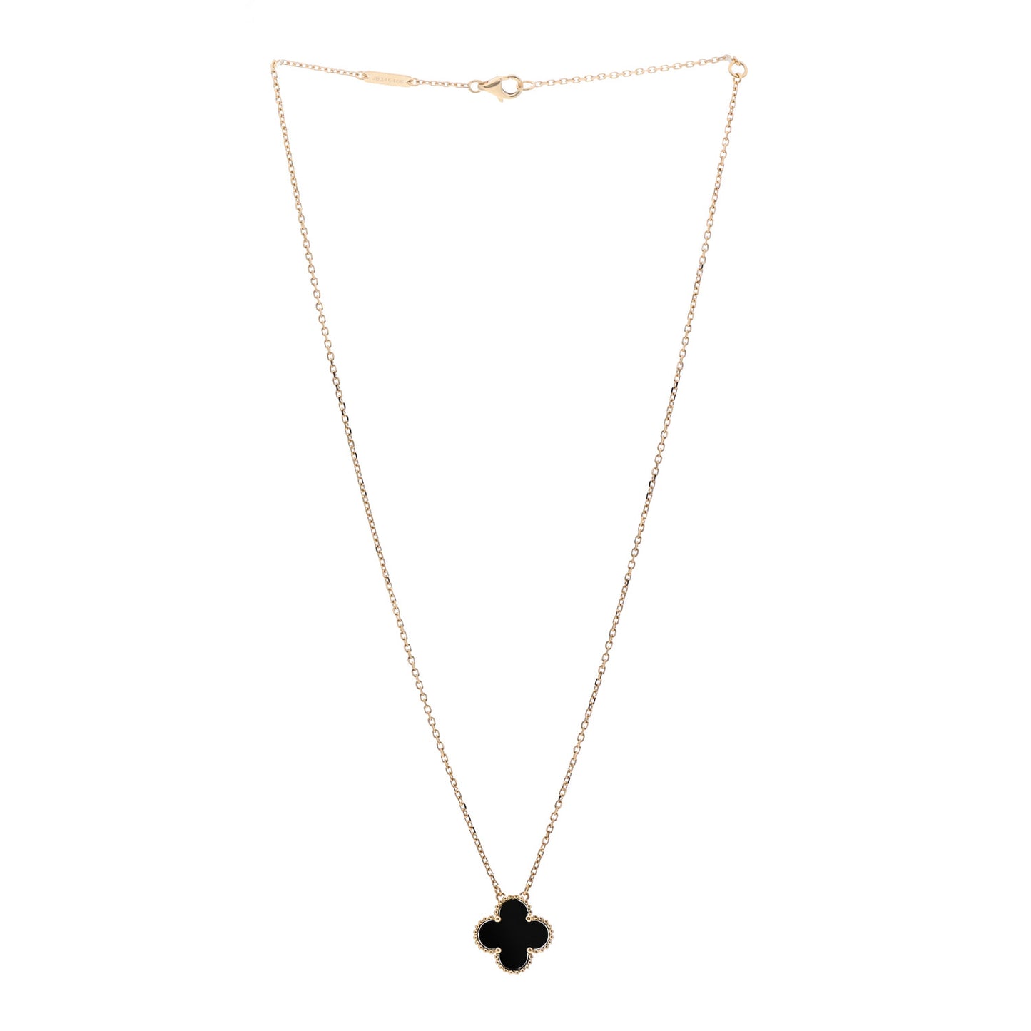 18K Yellow Gold Black Onyx Vintage Alhambra Pendant Necklace