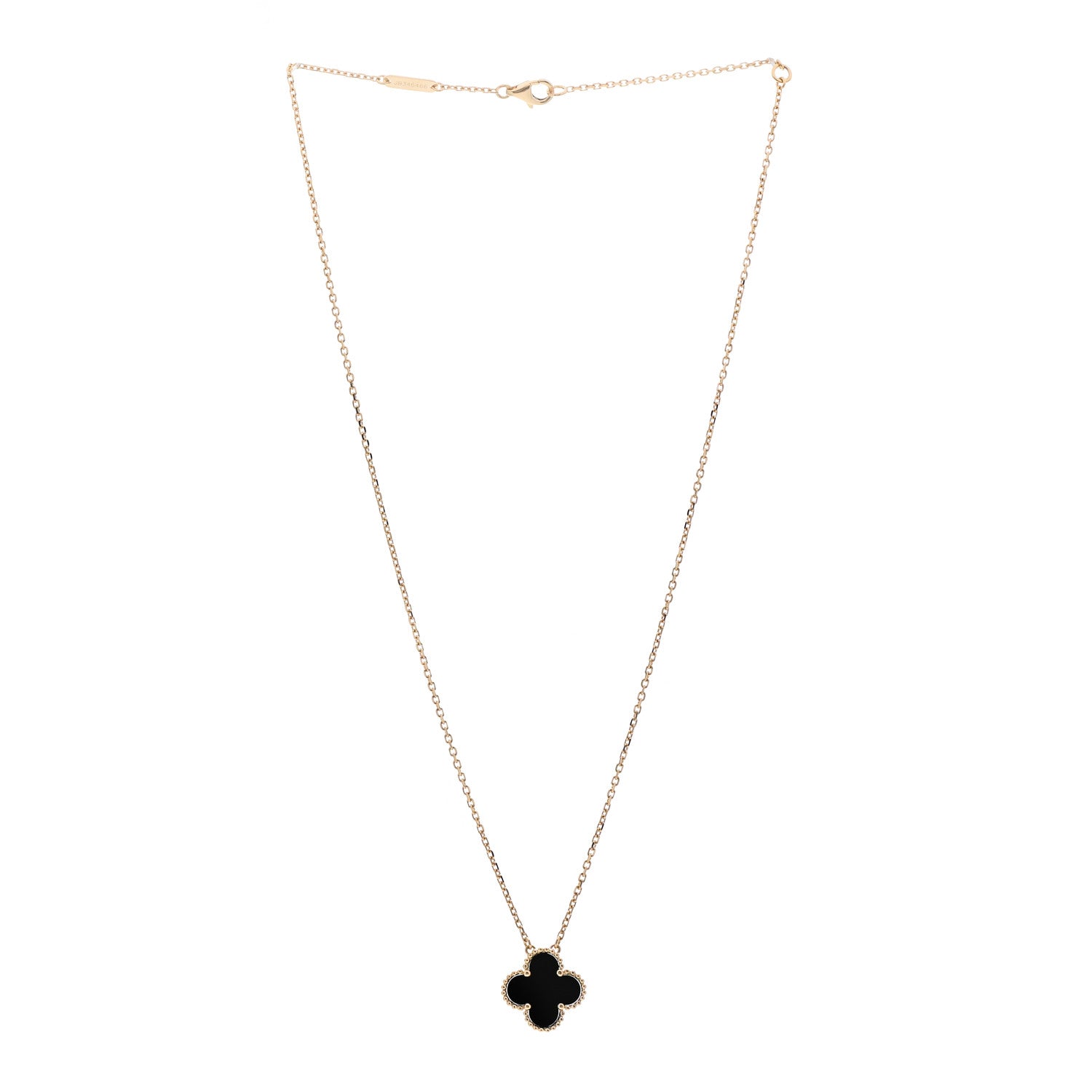Van Cleef & Arpels 18K Yellow Gold Black Onyx Vintage Alhambra Pendant Necklace 3 of 5