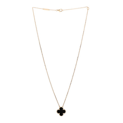 Van Cleef & Arpels 18K Yellow Gold Black Onyx Vintage Alhambra Pendant Necklace 3 of 5