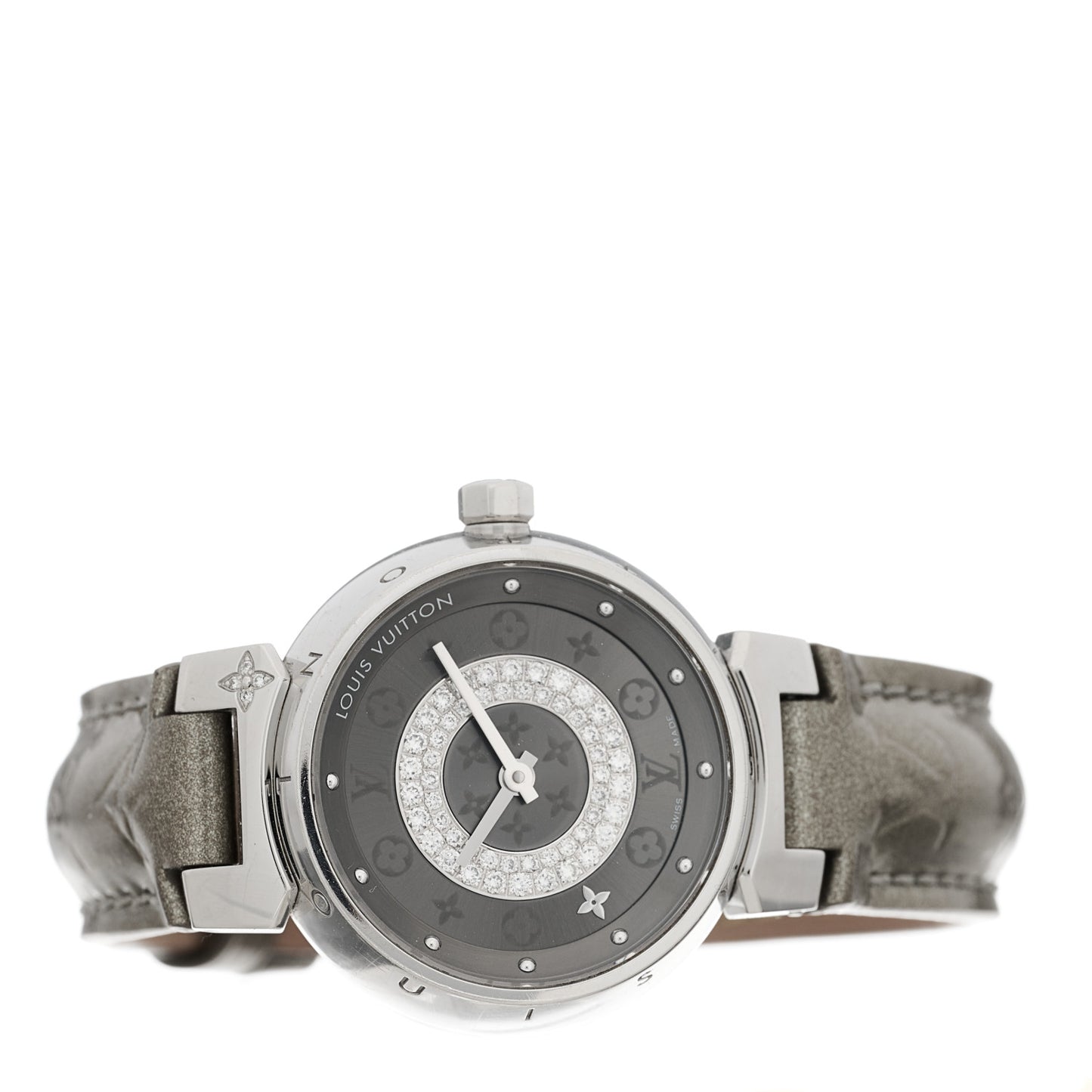 Stainless Steel Vernis Diamond 28mm Tambour Quartz Watch Grey