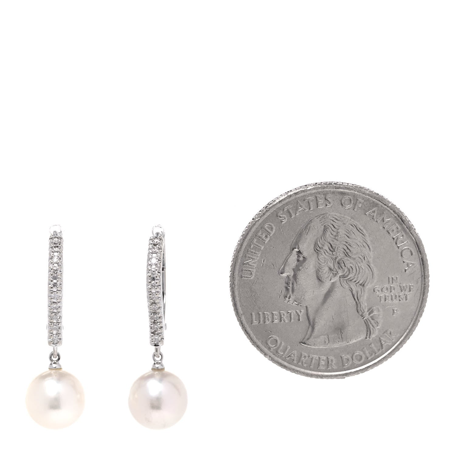 Mikimoto 18K White Gold Diamond Akoya Pearl 7.5mm Drop Earrings 2 of 5