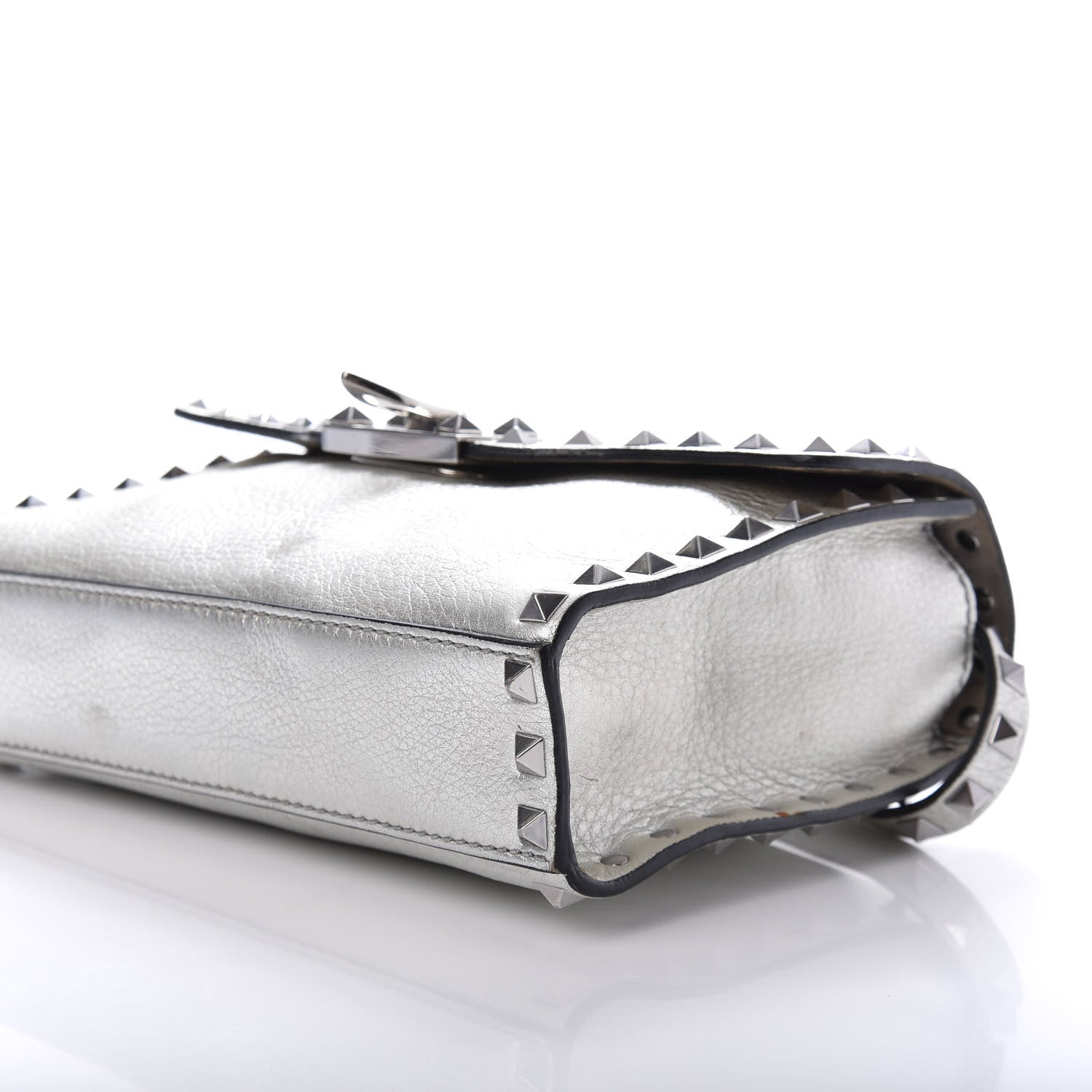 Valentino Garavani Metallic Pebbled Calfskin Medium Rockstud Flip Lock Crossbody Bag Silver 7 of 12