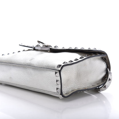 Valentino Garavani Metallic Pebbled Calfskin Medium Rockstud Flip Lock Crossbody Bag Silver 7 of 12