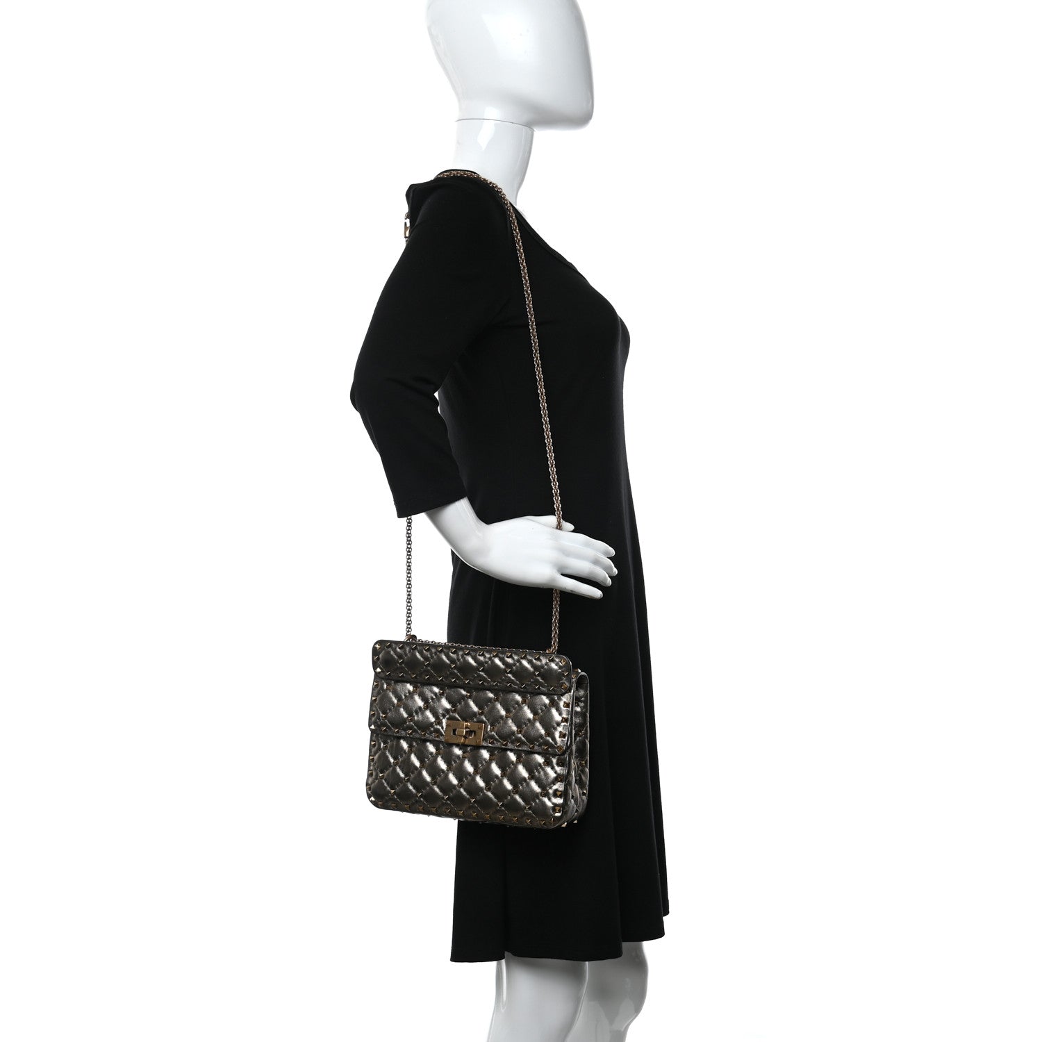 Valentino Garavani Metallic Patent Medium Rockstud Spike Shoulder Bag Gold 2 of 9