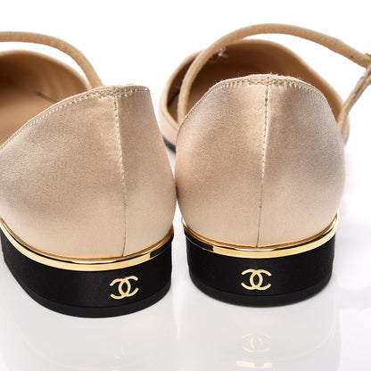 Chanel Satin Cap Toe CC Flats 37 Beige Black 5 of 9