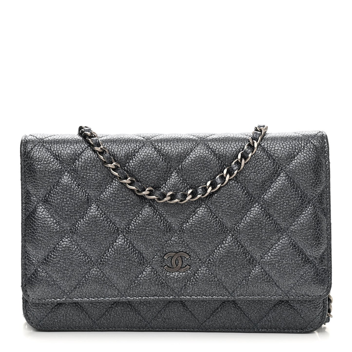 Iridescent Caviar Quilted Wallet On Chain WOC Black