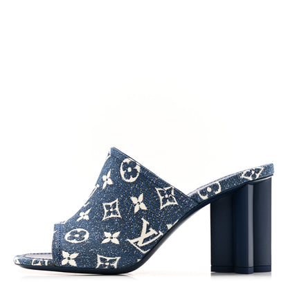 Louis Vuitton Denim Monogram Silhouette Mules 39 Navy Blue 1 of 11