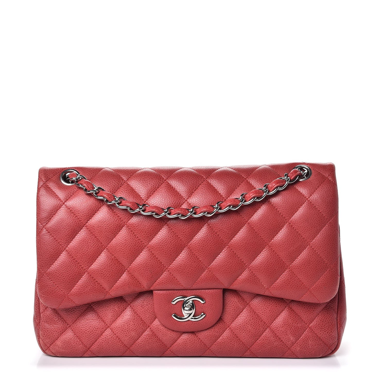 Caviar Quilted Jumbo Double Flap Red
