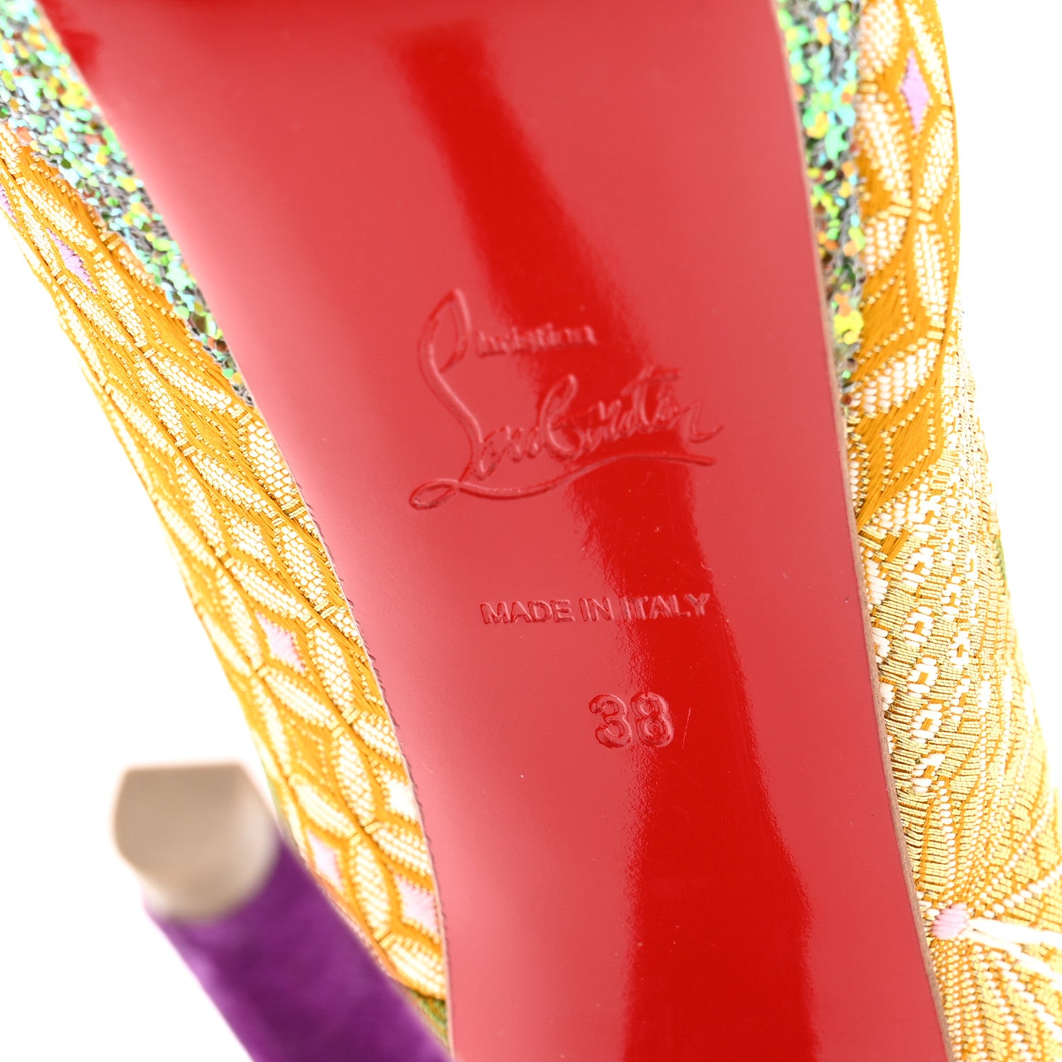 Christian Louboutin Tissu Glitter Dragon Lady Peep 150 Pumps 38 Pollen 7 of 8