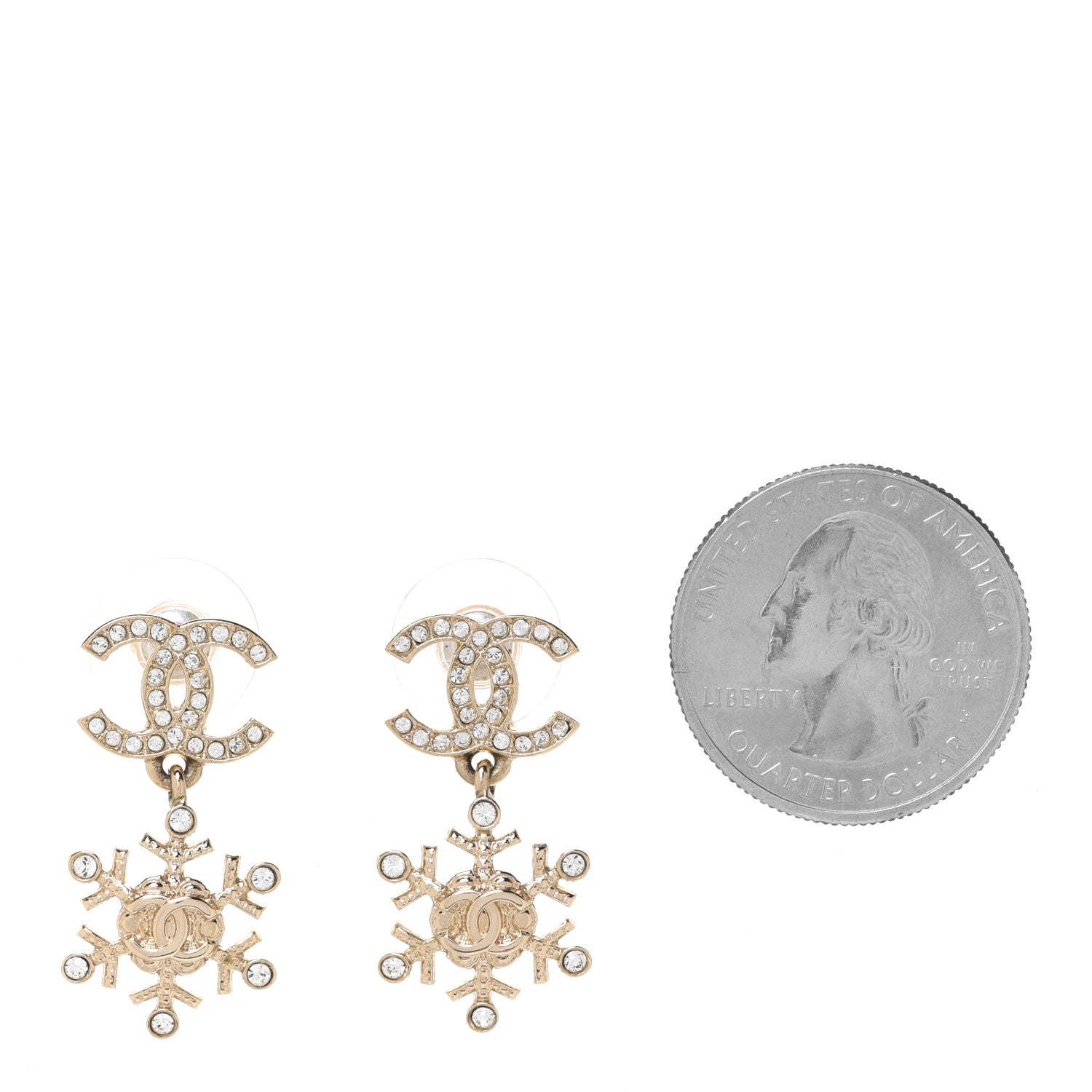 Chanel Crystal Snowflake CC Drop Earrings Gold 2 of 5
