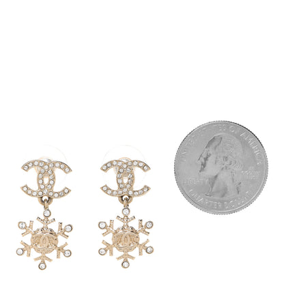 Chanel Crystal Snowflake CC Drop Earrings Gold 2 of 5