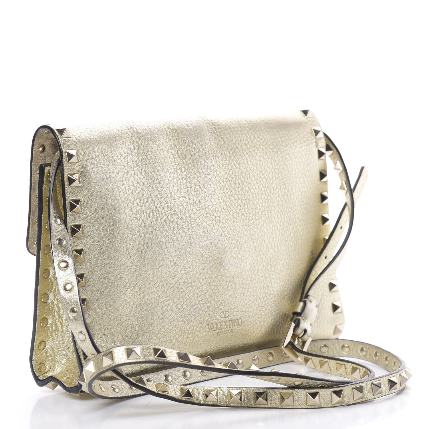 Valentino Garavani Metallic Pebbled Calfskin Medium Rockstud Flip Lock Crossbody Bag Platino 3 of 14