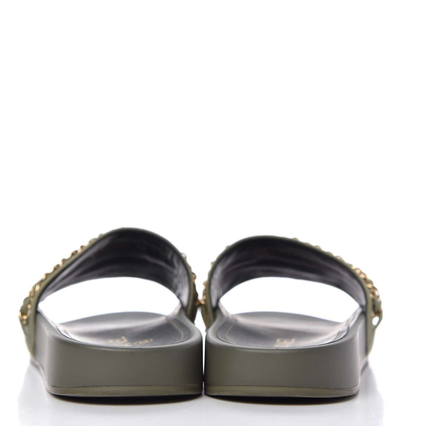 Canvas Chain Flat Sandals 41 Khaki