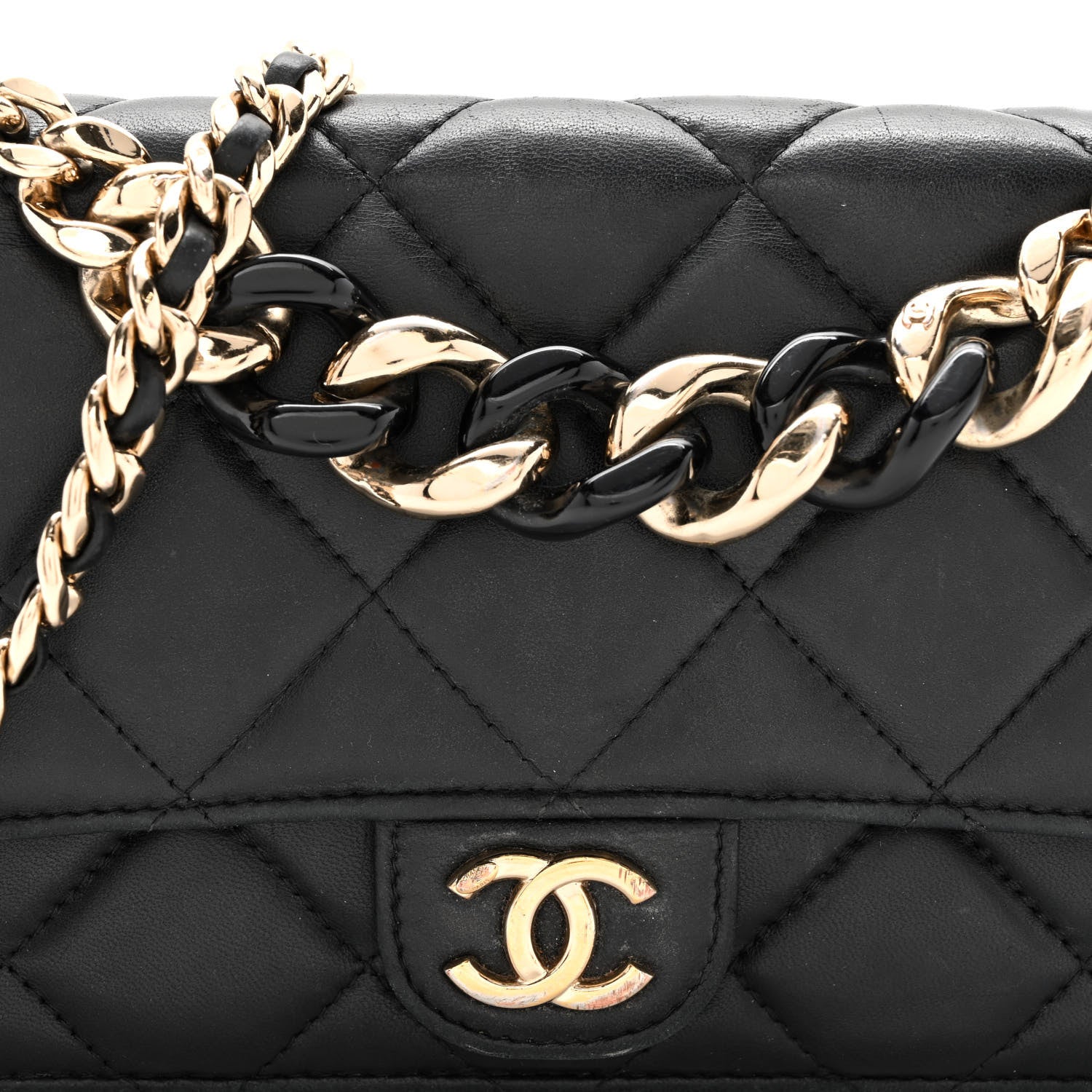 Chanel Lambskin Resin Bi-Color Quilted Wallet On Chain WOC Black 9 of 15