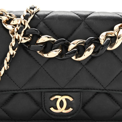 Chanel Lambskin Resin Bi-Color Quilted Wallet On Chain WOC Black 9 of 15