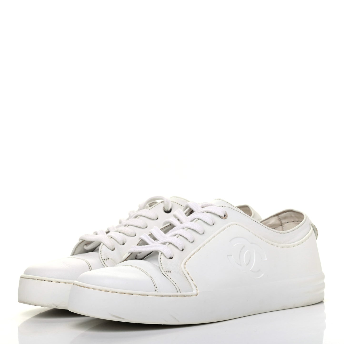 Calfskin Gum Womens CC Sneakers 37 White