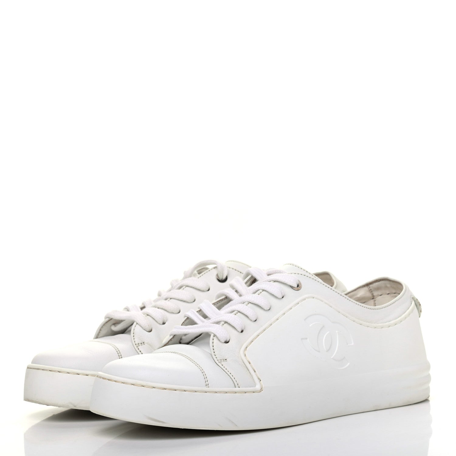Chanel Calfskin Gum Womens CC Sneakers 37 White 3 of 16