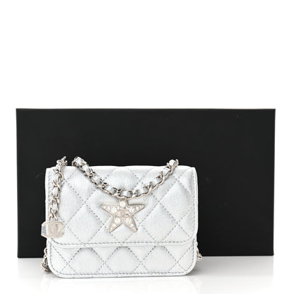 Chanel Metallic Goatskin Quilted Crystal CC Walk Of Fame Clutch With Chain Silver 13 of 13