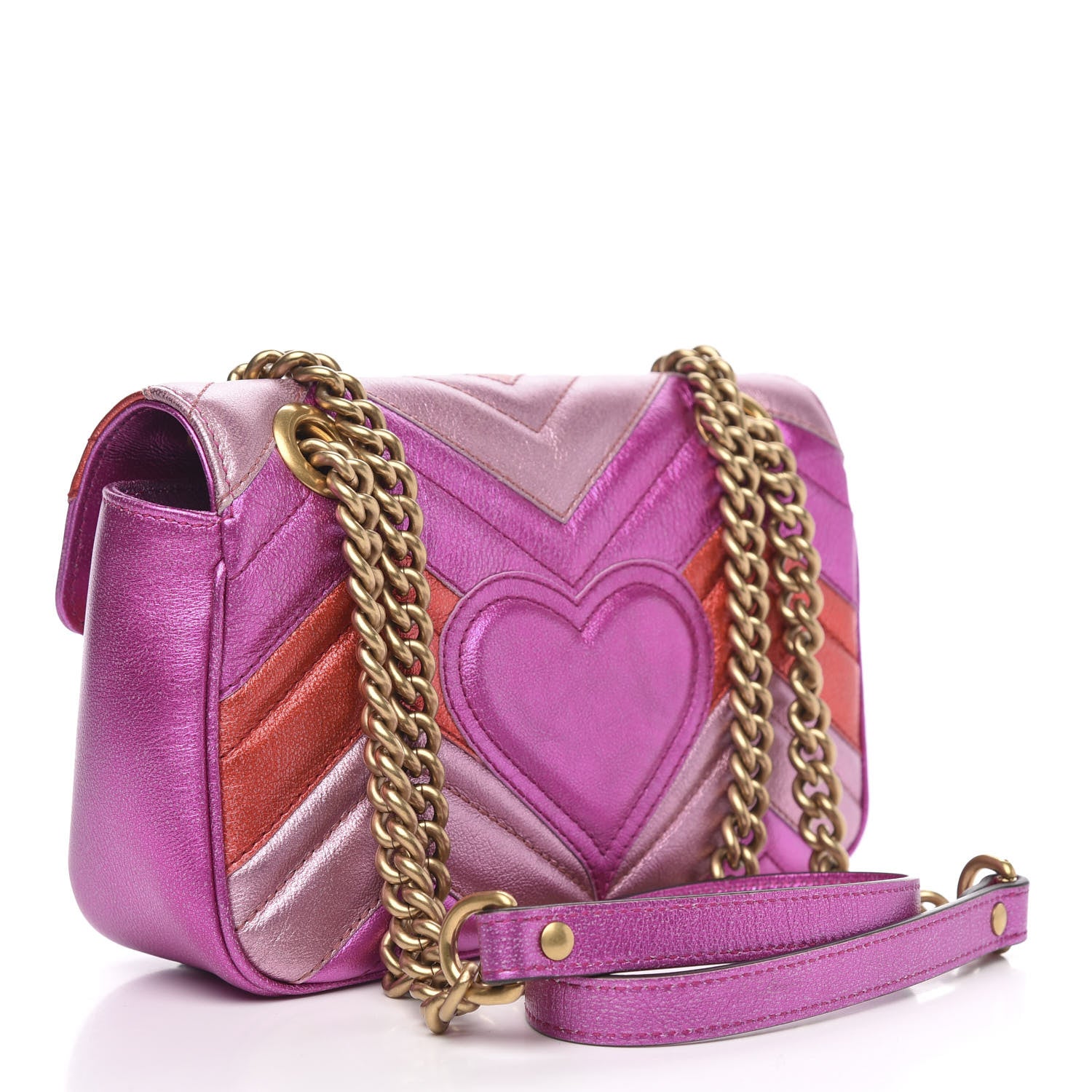Gucci Metallic Calfskin Matelasse Mini GG Marmont Shoulder Bag Fuchsia 3 of 10